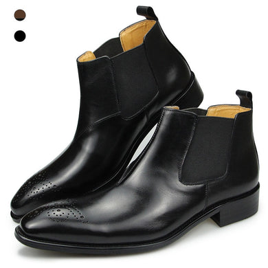 British Style Block Carved Slip-On Boots