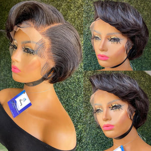 Straight Pixie Cut Transparent Lace Human Hair Wig