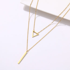 Double Pendant Hollow Triangle and Stick Stainless Steel Pendant Necklace