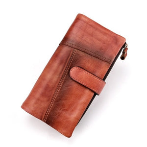 Vintage Genuine Leather Long RFID Blocking Wallet