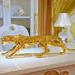 Modern Abstract Gold Panther Sculpture