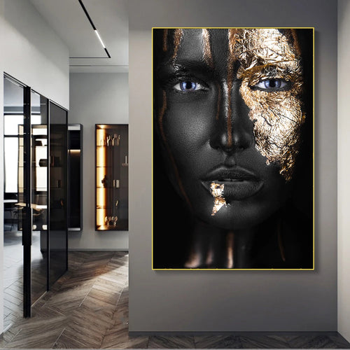 Black Girl With Golden Makeup Canvas Painting