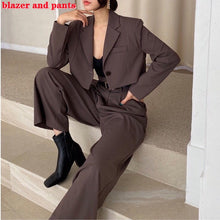 Two Piece Short Blazer + High Waist Wide Leg Long Pants