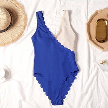 Scalloped Splicing High Cut One Piece Ribbed Swimsuit