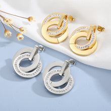 Stainless Steel Three Rounds Pendant Necklace & Earrings Set