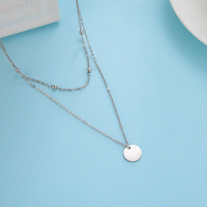 Double Layer Stainless Steel Round Pendant Necklace
