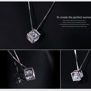 925 Sterling Silver Cube Zirconia Pendant Necklace
