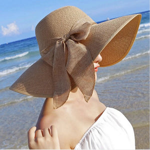 Straw Hat Bowknot Wide Brim Floppy Hat