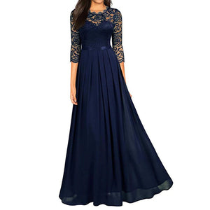 Long 3/4 Sleeve Blue Lace Dress SZ 7/8