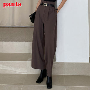 Two Piece Short Blazer + High Waist Wide Leg Long Pants