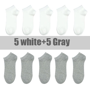 10 Pairs Solid Color Breathable Boat Socks