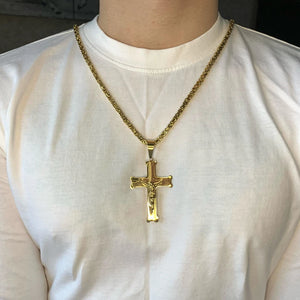 Stainless Steel Cross Pendant With Long Chain