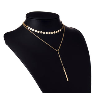Double Chain & Bar Pendant Necklace Set