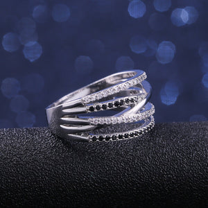 Twisted Design Finger Ring With Black & White Micro Paved Stones