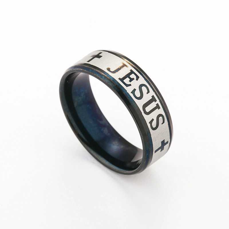 Stainless Steel Black Color Jesus Cross Ring