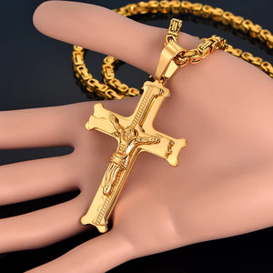 Stainless Steel Cross Pendant With Long Chain