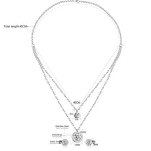Stainless Steel Crystal Double Round Pendant Necklace Earring Set