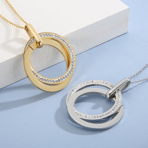 Stainless Steel Three Rounds Pendant Necklace & Earrings Set