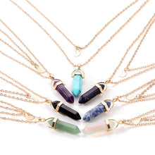Natural Stone Crystal Hexagonal Prism Pendant Double Layered Necklace