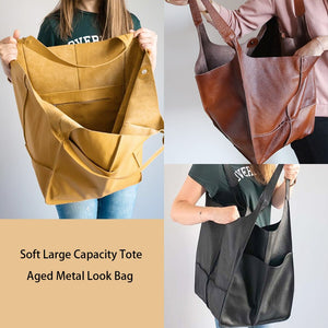 Designer Aged Look Faux Leather Soft Shoulder Bag