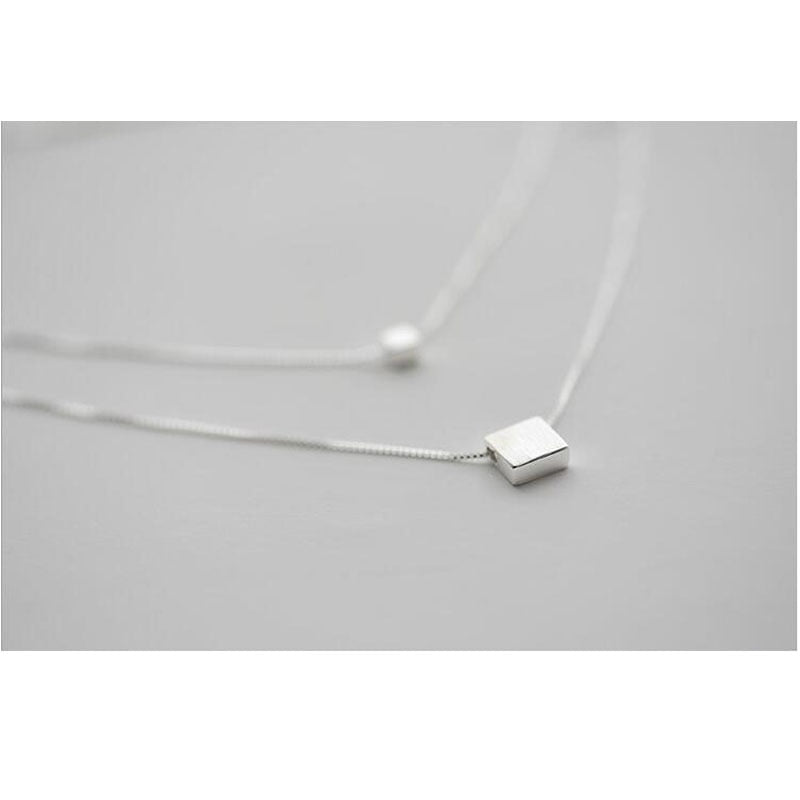 Silver 925 Double Layer Square Box Pendent Necklace