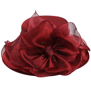 Wide Brim Elegant Flower Accented Hat