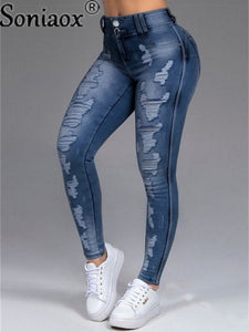 High Waist Stretch Distressed Jeans