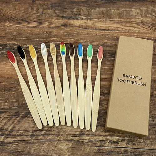 10PCS Colorful Natural Bamboo Toothbrushs
