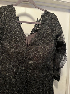 Black Long Lace Floral Print Dress