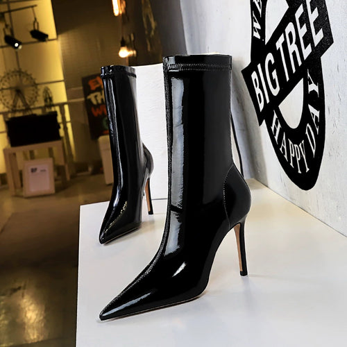 Calf Height Patent Leather Stiletto Boots