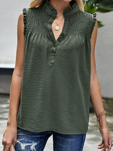 Fashion High Neck Buttoned Ruffled Casual Sleeveless Top