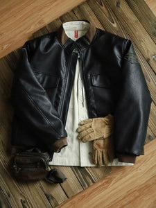 Hymg Retro Military Style Faux Leather Jacket