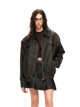 Nuth Brown Leather Vintage Distressed Loose Jacket