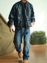 Hymg Retro Military Style Faux Leather Jacket