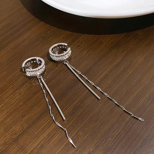 Silver Color Crystal Tassel Non-Piercing Cuff Ear Clip Earring