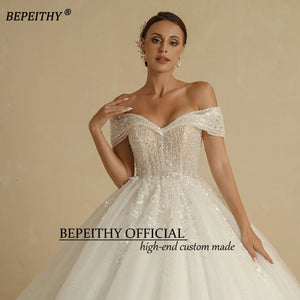 BEPEITHY Ivory Beading Off The Shoulder Sleeveless Bridal Gown