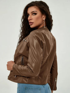 Trendy Faux Leather Short Motorcycle Jacket