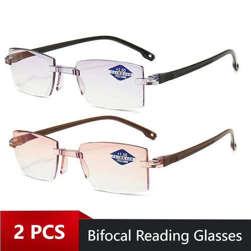 2PCS Rimless Bifocal Progressive Anti-blue Light Reading Glasses