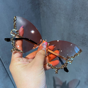 Embroidered Butterfly Style Rimless Sunglasses