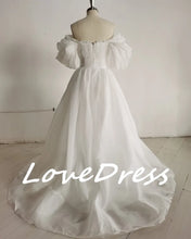 Off Shoulder Appliqued Puff Sleeve A-Line Backless Wedding Dress