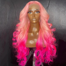 Pink Color Transparent Synthetic Lace Front Wavey Wig