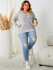 Knit Gray Long Sleeve V Neck Sweater