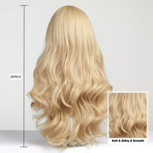 Long Wavy Light Ash Blonde Synthetic Wigs with Bangs