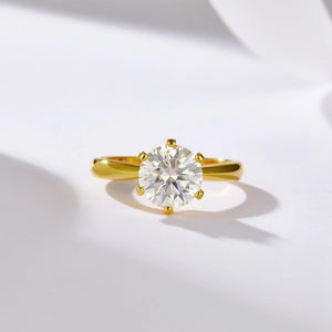 3EX VVS1 D 6.5MM Real Moissanite Diamond Classic Engagement Ring 18K Gold Plated 925 Sterling Silver