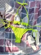 Neon Ribbed Triangle Side Tied Bikini