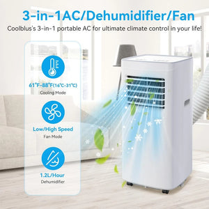 Portable 8500 BTU, 3 in 1, Remote Control, Auto Clean, 24H Timer, Smart Sleep Mode, Air Conditioner