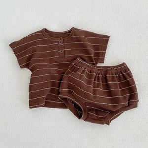 Striped Pure Cotton Shorts & Short Sleeved Shirt Set