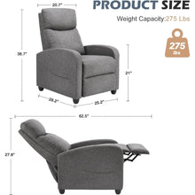 Fabric Reclining Home Theater Lounge Chair with Padded Backrest