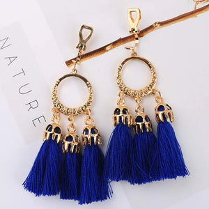 Trendy Bohemian Statement Tassel Clip On Earrings