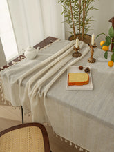 Linen Square Solid Color Tasseled Tablecloth